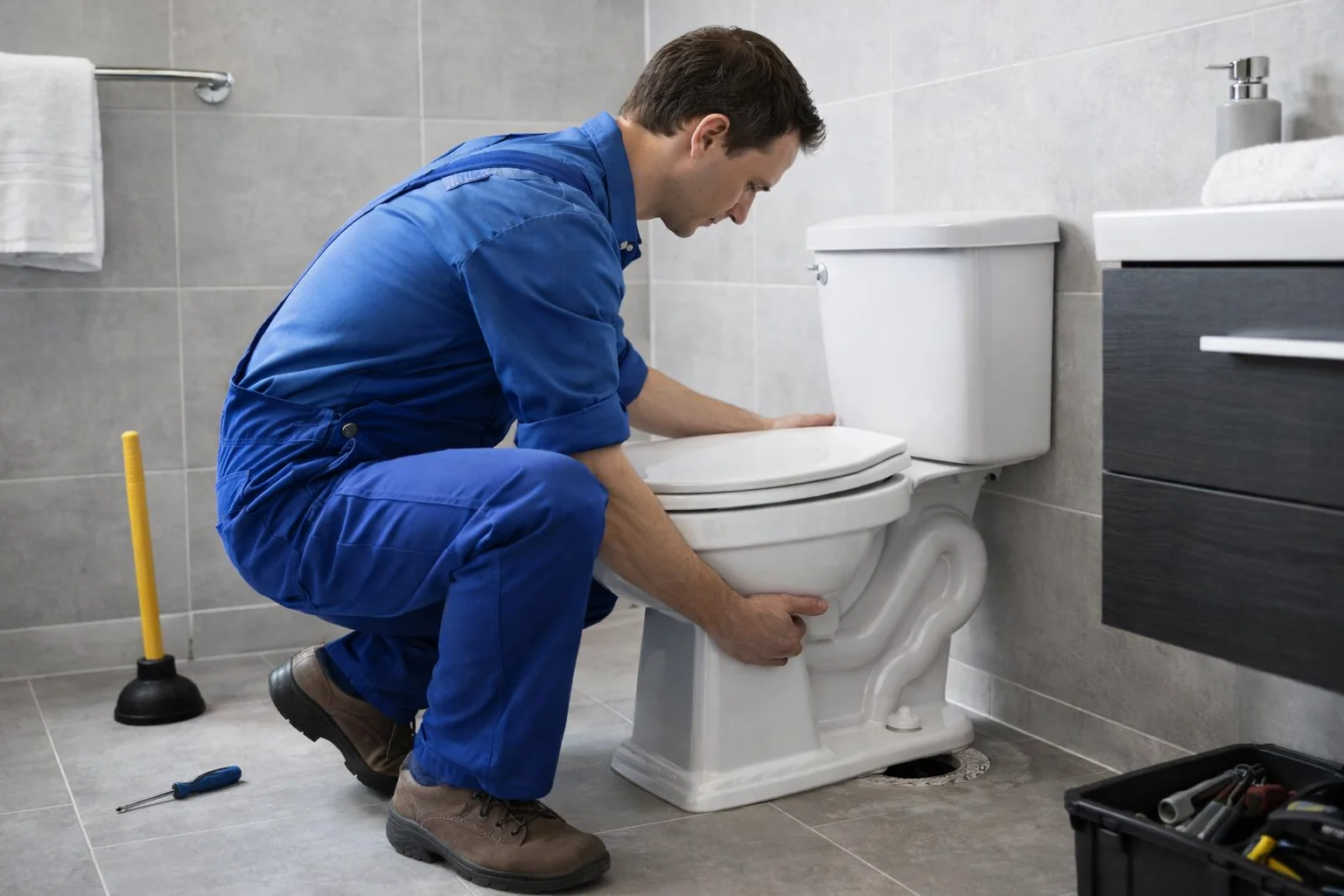 Inspecting a toilet leak